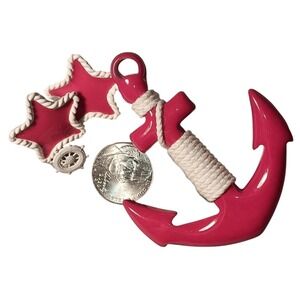 Anchor Starfish Nautical Brooch Pin Set Pink White Rope Accent SKUJ093‎
